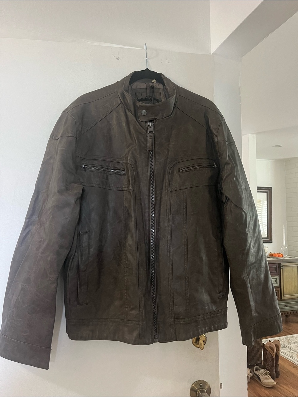 Calvin Klein Brown Leather Bomber Jacket